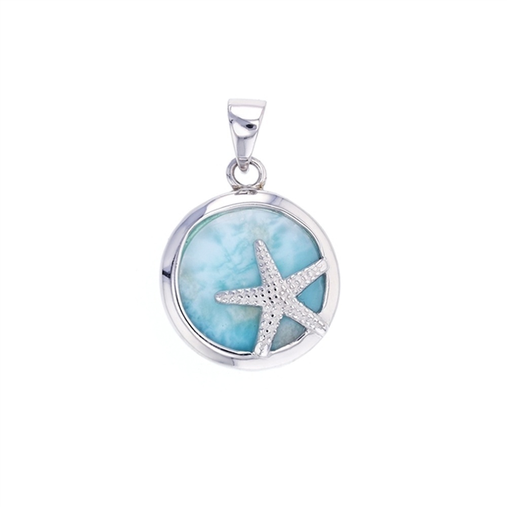 925 Sterling Silver Round Larimar Starfish Pendant 4.5 gm